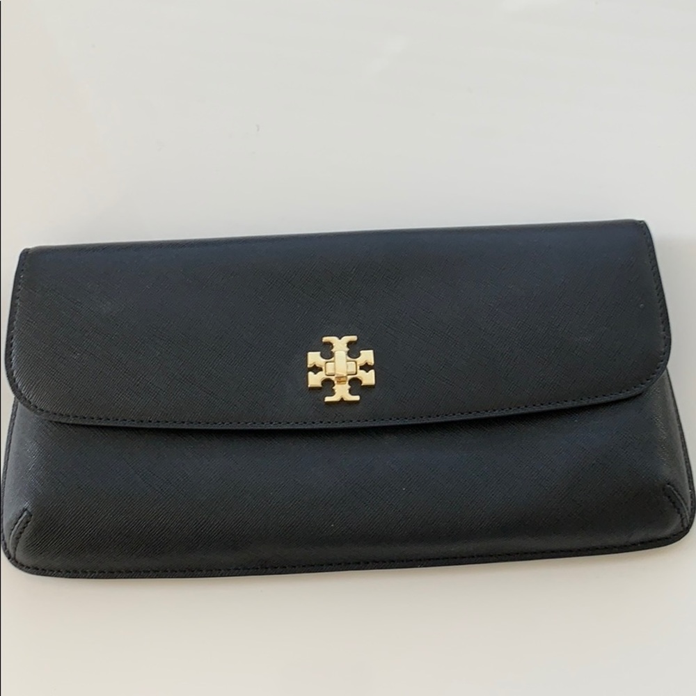 Tory Burch black clutch with gold hardware